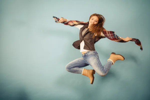 Woman fashion autumn girl jumping — Stock Fotó