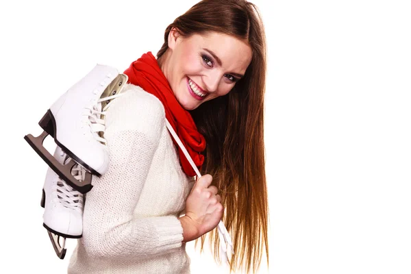 Usmívající se žena s bruslemi — Stock fotografie