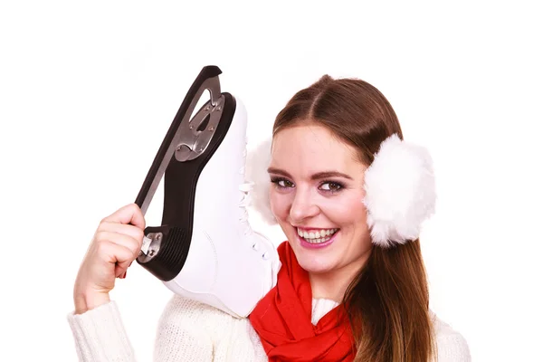溜冰鞋和耳罩的女人. — 图库照片