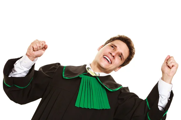 Happy male lawyer hold hands in air Stock Picture