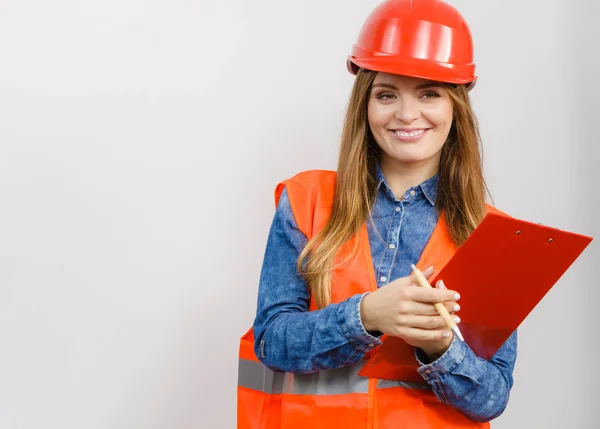 Woman engineer construction builder in helmet. — Stock Photo, Image