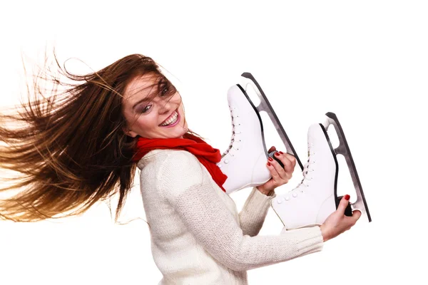 Crazy girl with ice skates. — Stock Photo, Image