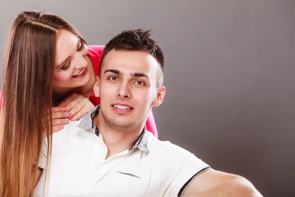 Woman kissing man. Happy couple. Love. — Stock Photo, Image