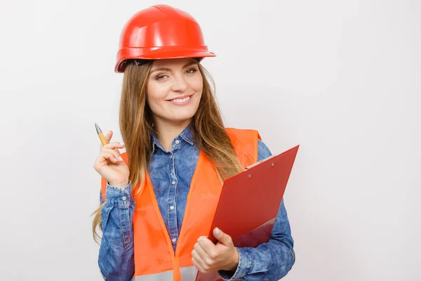 Woman engineer construction builder in helmet. — Stock Photo, Image