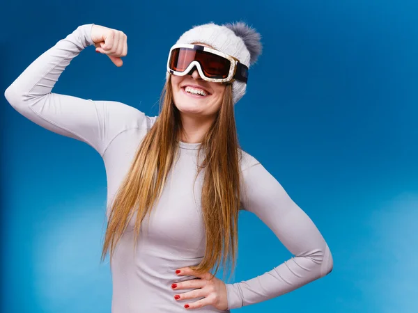 Γυναίκα σε θερμική εσώρουχα googles σκι — Φωτογραφία Αρχείου