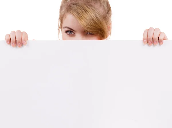 Woman with blank presentation board banner sign Royalty Free Stock Photos