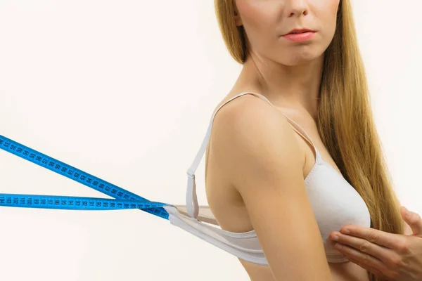 Young Slim Woman Holding Bra Strap Straps Keep Falling Problem