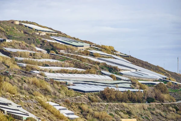 Spanish Landscape View Sea Coast Many Plastic Greenhouses Hills Almeria — Stock Photo, Image