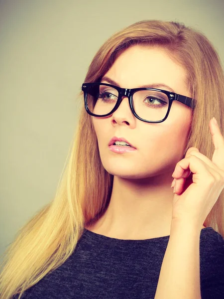 Intellectual Expressions Being Focused Concept Closeup Attractive Woman Thinking Face — Stock Photo, Image