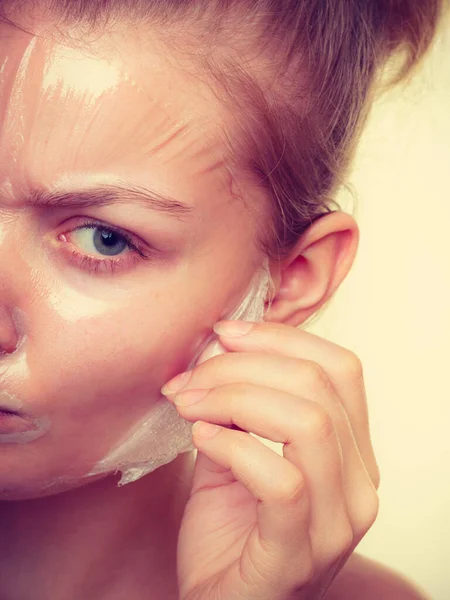 Skönhet Hudvård Kosmetika Och Hälsa Koncept Ung Kvinna Del Ansiktet — Stockfoto