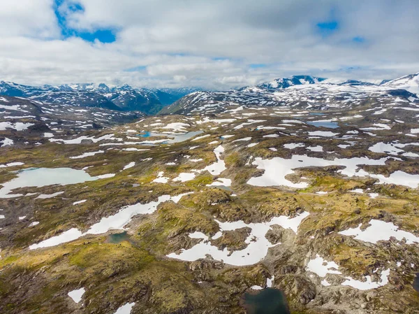 Летние Горы Норвегии Национальный Туристический Живописный Маршрут Sognefjellet Вид Воздуха — стоковое фото