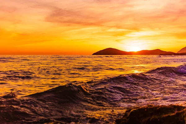 Sonnenuntergang Über Dem Meer Küstenlandschaft Calblanque Strand Murcia Spanien — Stockfoto