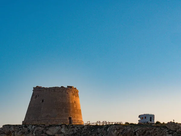 Kempingjármű Mesa Roldan Toronynál Cabo Gata Nijar Természeti Park Almeria — Stock Fotó