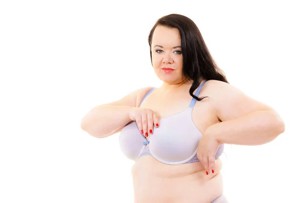 Plusz Egy Kövér Érett Fehér Melltartóban Női Mell Fehérneműben Bosom — Stock Fotó