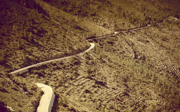 Virajlı Yolu Olan Spanyol Dağları Manzarası Costa Blanca Tatili — Stok fotoğraf