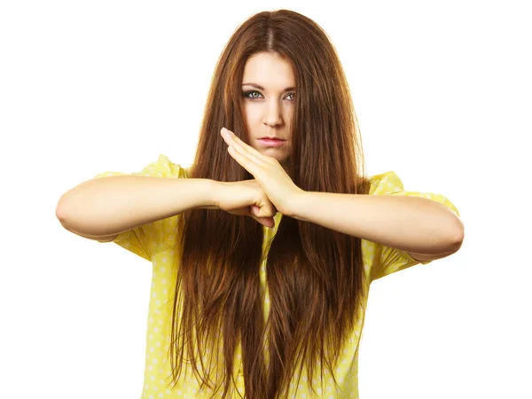 Serieuze Vrouw Die Stopt Afstand Neemt Van Gebaar Time Out — Stockfoto