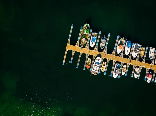 Aerial Top View Marina Dock Basin Moorings Supplies Yachts Small — Stock Photo, Image