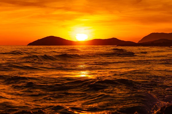 Pôr Sol Sobre Mar Paisagem Costeira Calblanque Beach Murcia Espanha — Fotografia de Stock