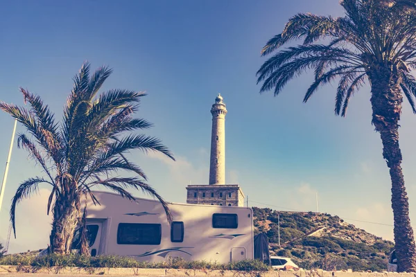 Caravane Phare Cap Palos Carthagène Région Murcie Espagne Attraction Touristique — Photo