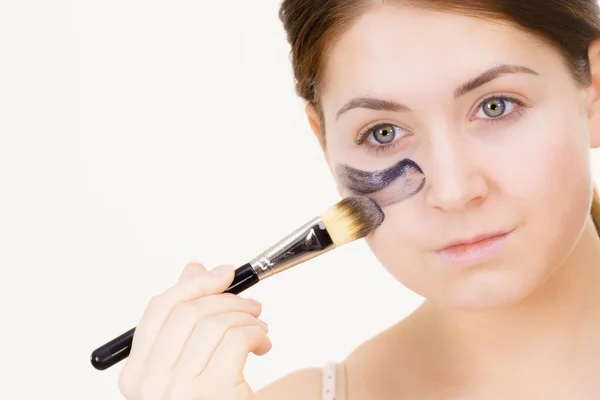 Woman Being Applying Clay Carbo Detox Mask Her Face Using — Stock Photo, Image