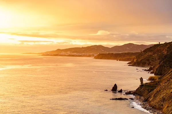 Costa Spagnola Tramonto Scogliere Sul Mare Maro Cerro Gordo Costa — Foto Stock