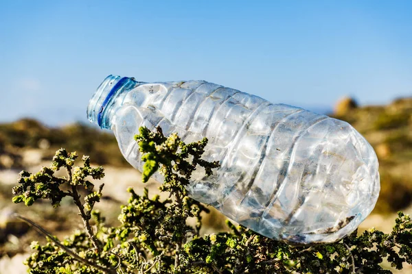 プラスチック製の空の水ボトル自然の上に放棄された 環境汚染地球環境問題 地球生態学 — ストック写真