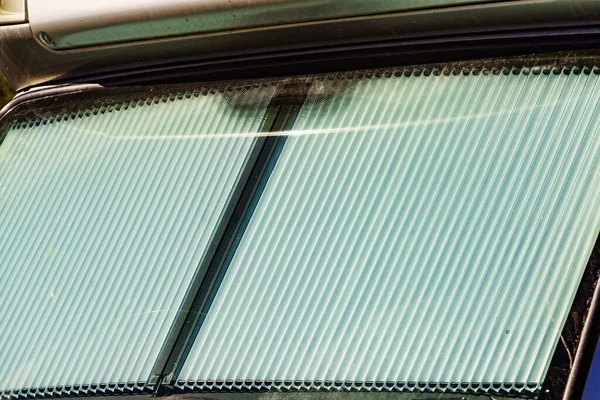 Camper Internal Thermal Screen Blind Window Pane Detail View Holidays — Stock Photo, Image