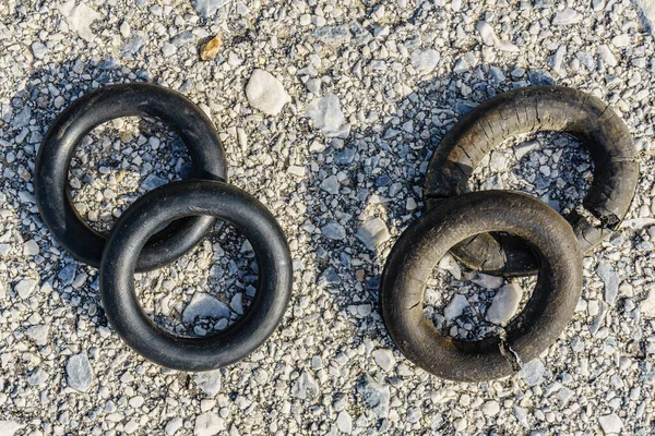 Dettaglio Vista Vecchi Nuovi Ganci Gomma Del Tubo Scarico Auto — Foto Stock