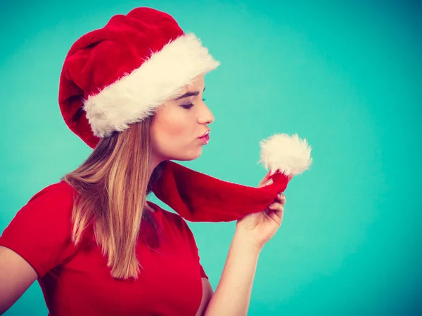 Natale Abbigliamento Stagionale Concetto Natale Invernale Donna Felice Con Costume — Foto Stock
