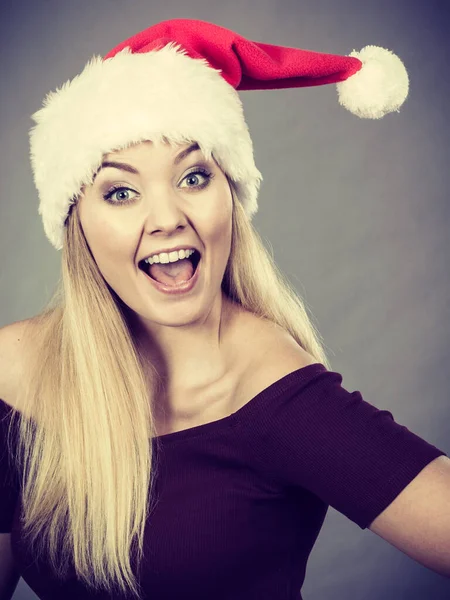 Xmas Seasonal Clothing Winter Christmas Concept Happy Woman Wearing Santa — Stock Photo, Image