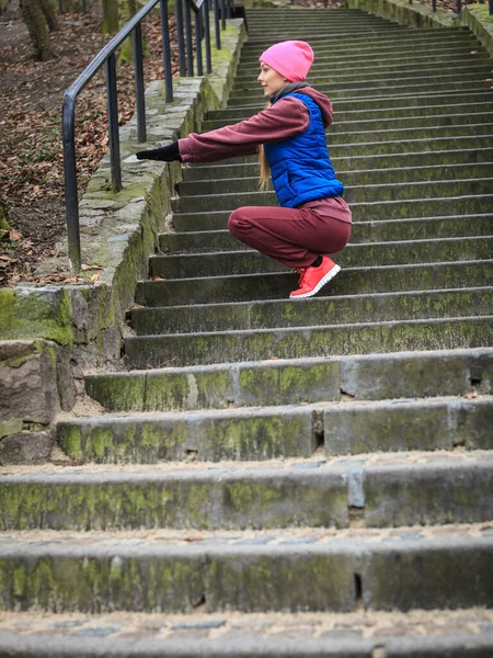 Outdoor Sport Exercises Sporty Outfit Ideas Woman Wearing Warm Sportswear — Stock Photo, Image