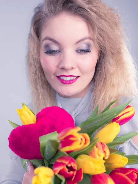 Internationella Kvinno Eller Alla Hjärtans Dag Attraktiv Tacksam Kvinna Blont — Stockfoto