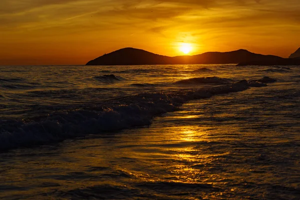 Puesta Sol Sobre Mar Paisaje Costero Playa Calblanque Murcia España —  Fotos de Stock