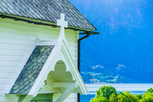 Eglise Norvégienne Bois Blanc Dans Village Nes Fjord Lusterfjord Comté — Photo