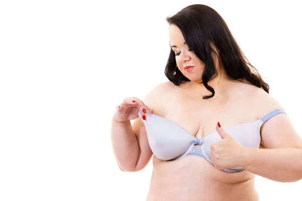 Size Fat Mature Woman Wearing Bra Lingerie Giving Thumb White — Stock Photo, Image
