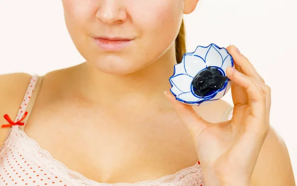 Woman Being Applying Clay Carbo Detox Mask Her Face Female — Stock Photo, Image