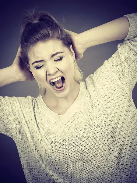 Unhappy Woman Screaming Yelling Pain Bad Negative Human Face Expressions — Stock Photo, Image