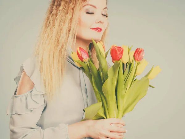 Internationella Kvinnodagen Åtta Marscher Vackert Porträtt Vacker Kvinna Blont Hår — Stockfoto