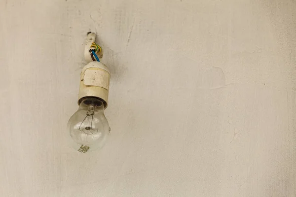 Renovation Objects Electricity Details Concept Small Bulb Hanging Bare Wires — Stock fotografie