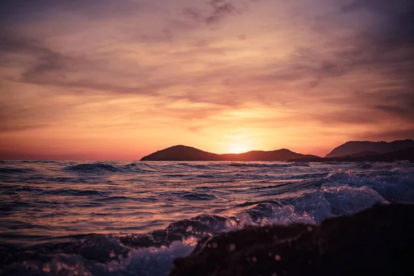 Puesta Sol Sobre Mar Paisaje Costero Playa Calblanque Murcia España — Foto de Stock