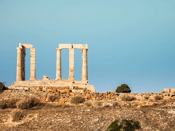 Грецький Мис Соніон Руїни Стародавнього Храму Посейдона Подорожні Пункти — стокове фото