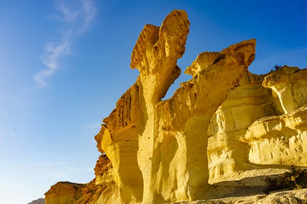 Famosas Formaciones Erosión Rocosa Bolnuevo Cerca Mazarrón Formas Arenisca Amarilla —  Fotos de Stock