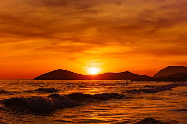 Pôr Sol Sobre Mar Paisagem Costeira Calblanque Beach Murcia Espanha — Fotografia de Stock