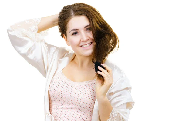 Young Woman Long Brown Hair Makeup Natural Beauty Purity Skincare — Stock Photo, Image