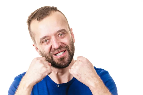 Grappige Volwassen Man Man Die Met Zijn Handen Rondloopt Positieve — Stockfoto