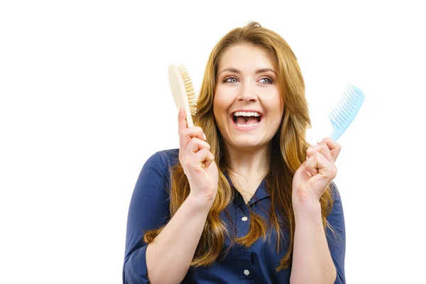 Capelli Taglio Coiffure Concetto Cura Dei Capelli Donna Con Lunghi — Foto Stock