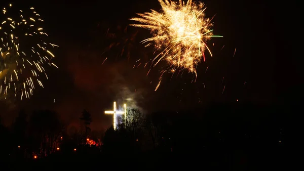 Explosion Feux Artifice Dans Ciel Célébrant Nouvel Dans Ville Gdynia — Photo