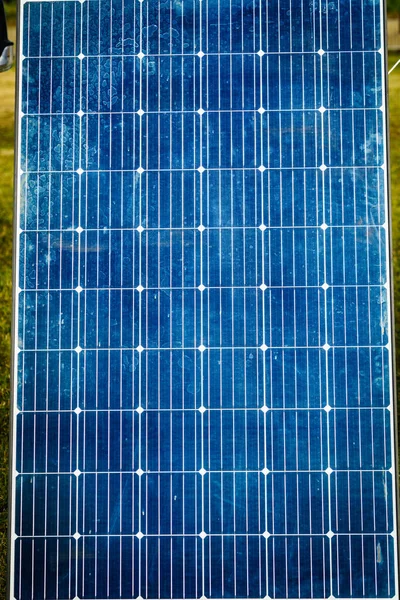 Close Solar Photovoltaic Panels Charging Batteries Renewable Green Clean Alternative — Stock Photo, Image