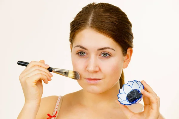 Woman Being Applying Clay Carbo Detox Mask Her Face Female — Stock Photo, Image