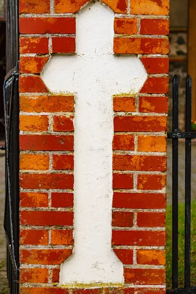 Cross Brick Wall Old Church — Stock Photo, Image